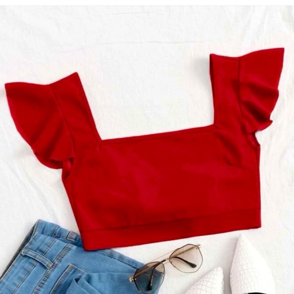 Red Ruffle Sleeve Top - Picture 1 of 5